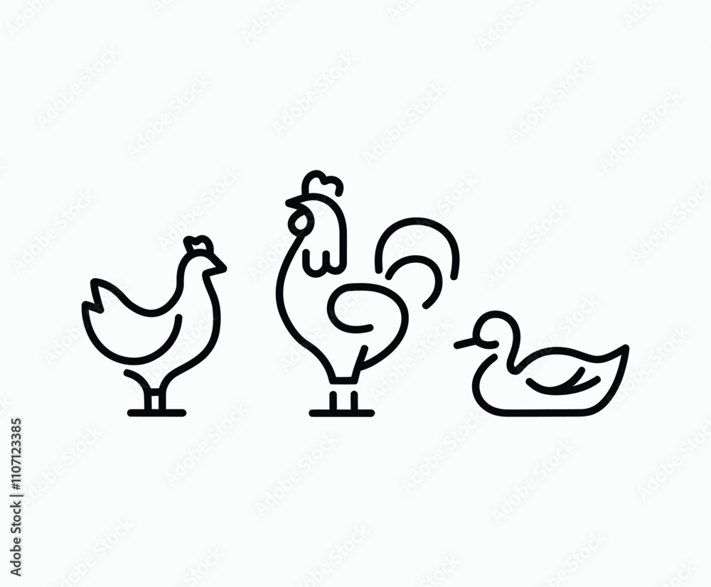 Obraz premium Elegant Line Poultry Silhouettes Vector Template