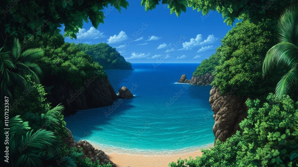 Secluded Tropical Beach Paradise with Crystal Clear Waters and Palm Trees Secluded Tropical Beach Paradise with Crystal Clear Waters and Palm Trees
