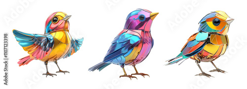 Colorful Bird Illustrations on Transparent Background