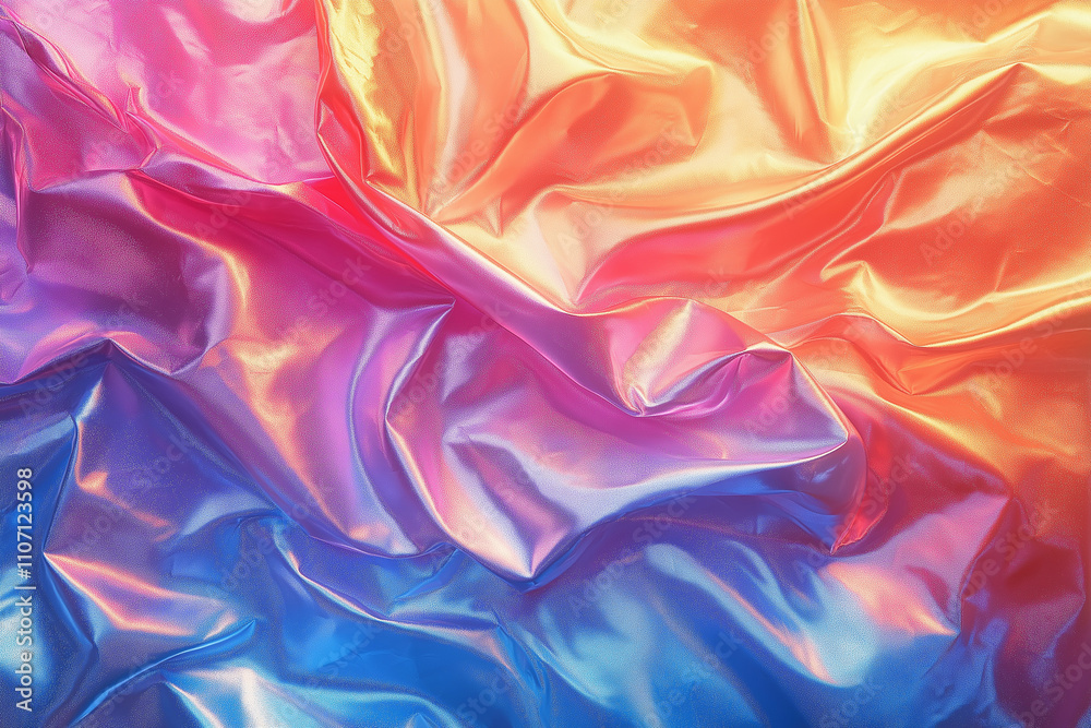 Obraz premium Vibrant waves of colorful silk fabric create a stunning abstract masterpiece in the light. Generative AI