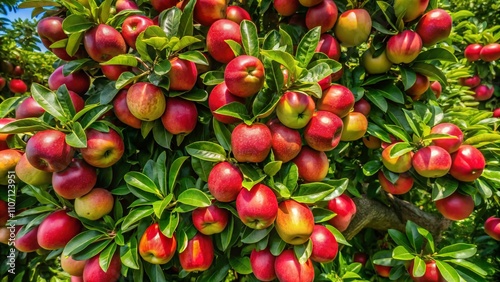 Aerial shot of young Java apples thriving in lush greenery, showcasing wax apples, rose apples, and vibrant tropical fruit cultivation in a picturesque landscape. photo