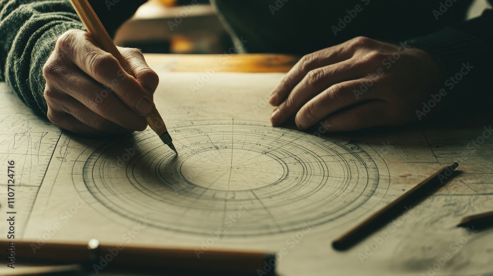 A person calculating the area of a circle using a formula A person calculating the area of a circle using a formula