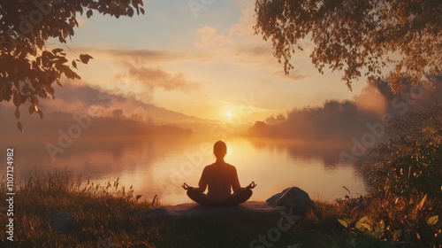 A person practicing yoga at sunrise, surrounded by nature, embodying a lifestyle focused on mindfulness, health, and tranquility