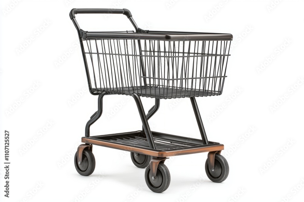 A sleek shopping cart sits ready for use in a grocery store. Its modern design combines style and practicality. Perfect for commercial and retail photography. Generative AI A sleek shopping cart sits ready for use in a grocery store. Its modern design combines style and practicality. Perfect for commercial and retail photography. Generative AI