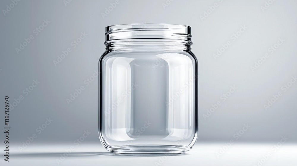 Food packaging jar mock-up concept in a minimalist style. Clear glass jar on a light background, empty and versatile Food packaging jar mock-up concept in a minimalist style. Clear glass jar on a light background, empty and versatile