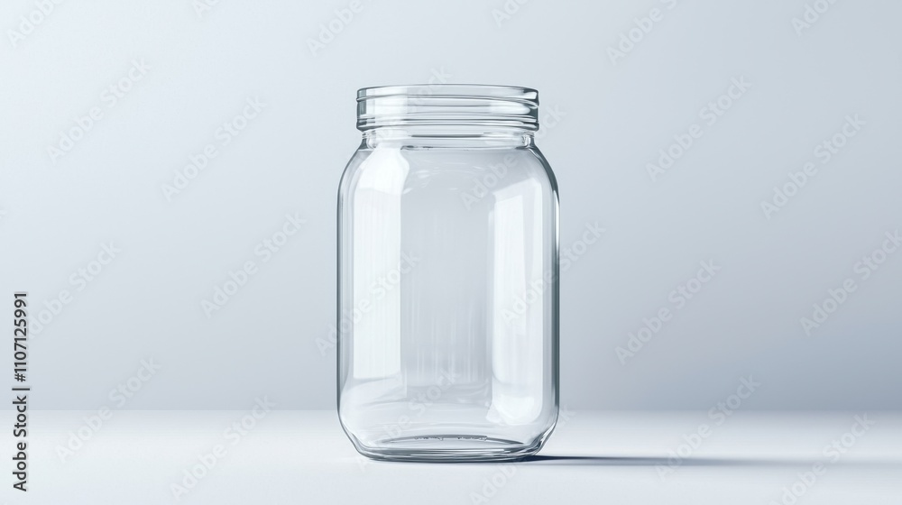 Food packaging jar mock-up concept in a minimalist style. Empty glass jar on a light background with soft shadows Food packaging jar mock-up concept in a minimalist style. Empty glass jar on a light background with soft shadows