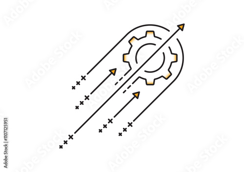 speed arrow signs and industry cogwheel. industry cogwheel, arrow signs and plus symbols concept photo