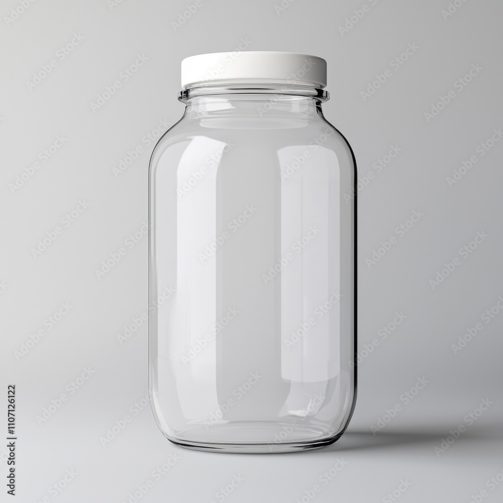 Food packaging jar mock-up concept in a minimalist style. Empty glass jar with a white lid on a neutral background Food packaging jar mock-up concept in a minimalist style. Empty glass jar with a white lid on a neutral background