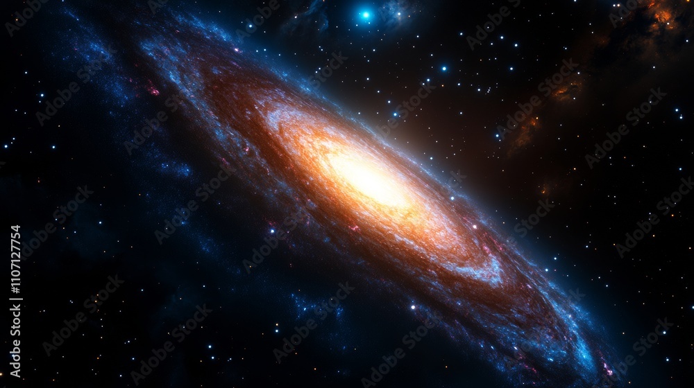 Fototapeta premium Magnificent Spiral Galaxy with Glowing Core and Twinkling Stars in Deep Space