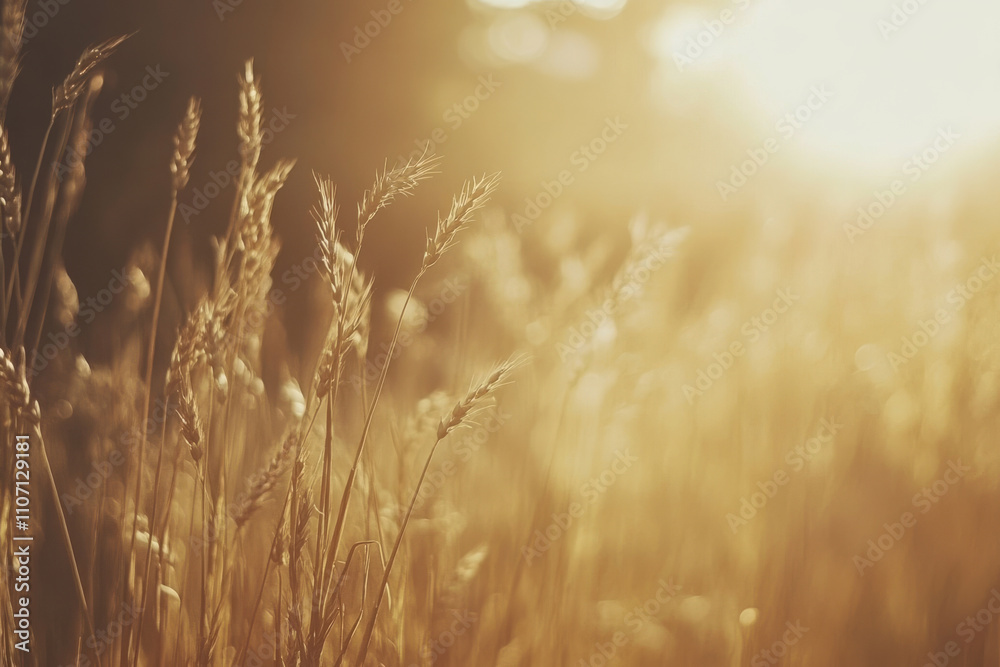 Fototapeta premium Textured wheat field, golden stalks swaying gently under soft sunlight, calming and organic