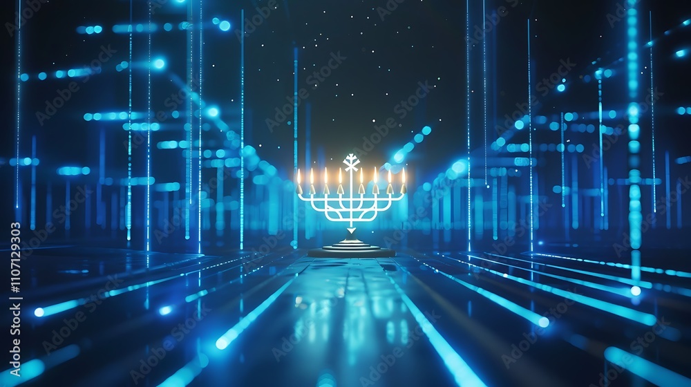 custom made wallpaper toronto digitalA digital Hanukkah card featuring a glowing LED-style menorah, radiating light and warmth, perfectly capturing the festive spirit and joy of the Jewish holiday season
