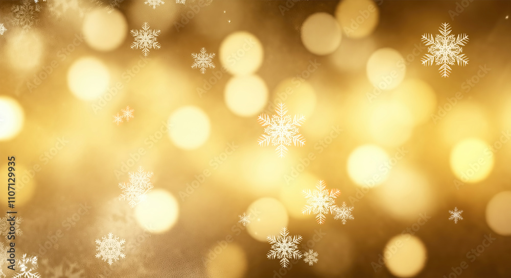 Elegant abstract background with golden bokeh lights and white snowflakes Elegant abstract background with golden bokeh lights and white snowflakes