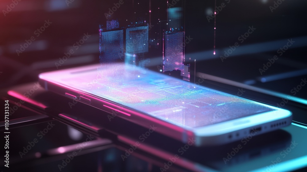 A state-of-the-art mobile phone featuring AI integration and a holographic scale interface. A state-of-the-art mobile phone featuring AI integration and a holographic scale interface.