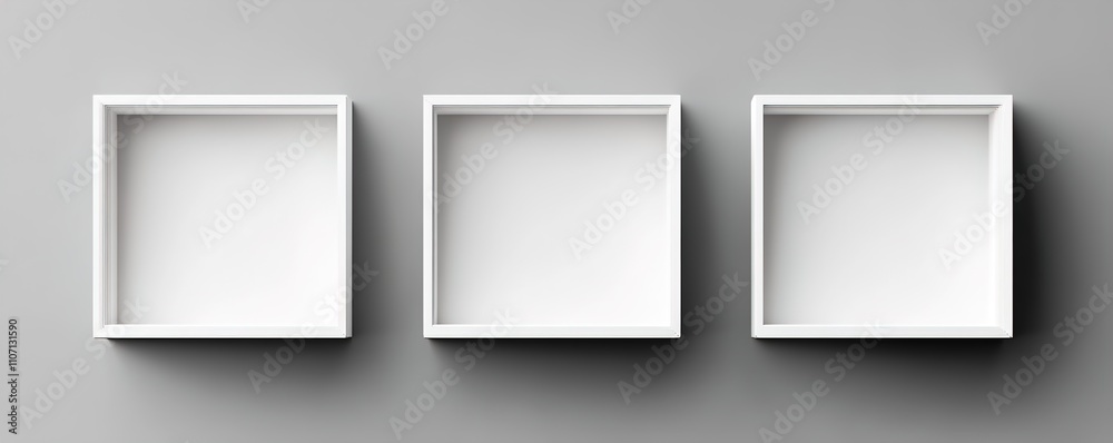 Blank paper sheets, picture canvas, wall displays isolated on gray background. Vector white posters with shadow format mockup. Plastic banners, labels set.new Blank paper sheets, picture canvas, wall displays isolated on gray background. Vector white posters with shadow format mockup. Plastic banners, labels set.new