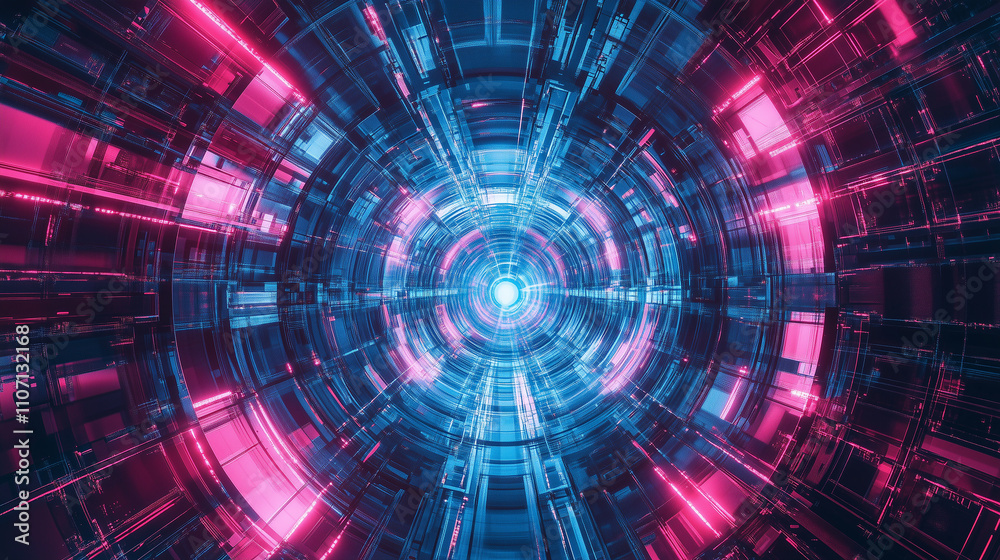 Abstract Pink and Blue laser light beam tunnel background. A futuristic virtual space illuminated by mysterious lights Abstract Pink and Blue laser light beam tunnel background. A futuristic virtual space illuminated by mysterious lights