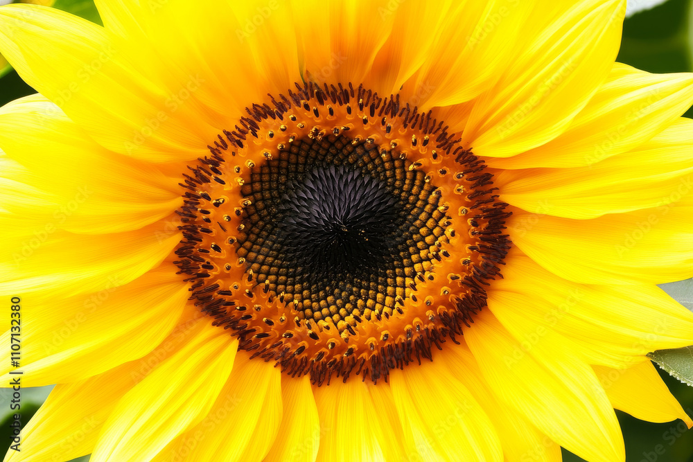 Naklejka premium Textured sunflower close-up, vibrant yellow petals with a detailed dark center, bright and natural