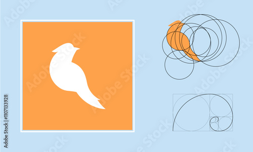 Bird silhouette design with golden ratio illustration.