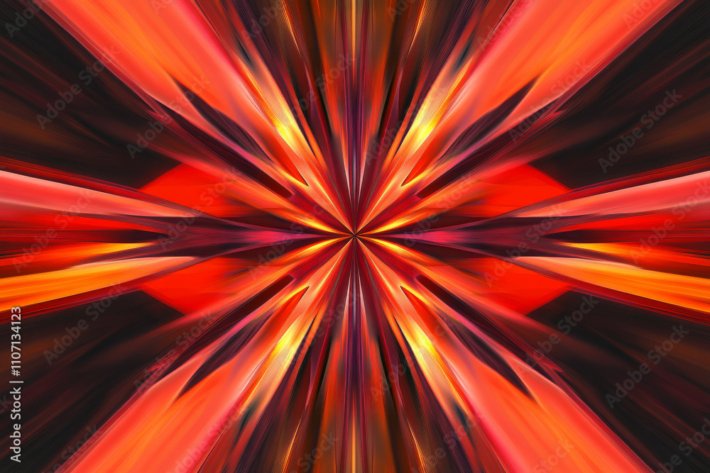 Obraz premium Abstract fiery pulse pattern, bold red and orange light trails radiating dynamic energy, captivating and bold