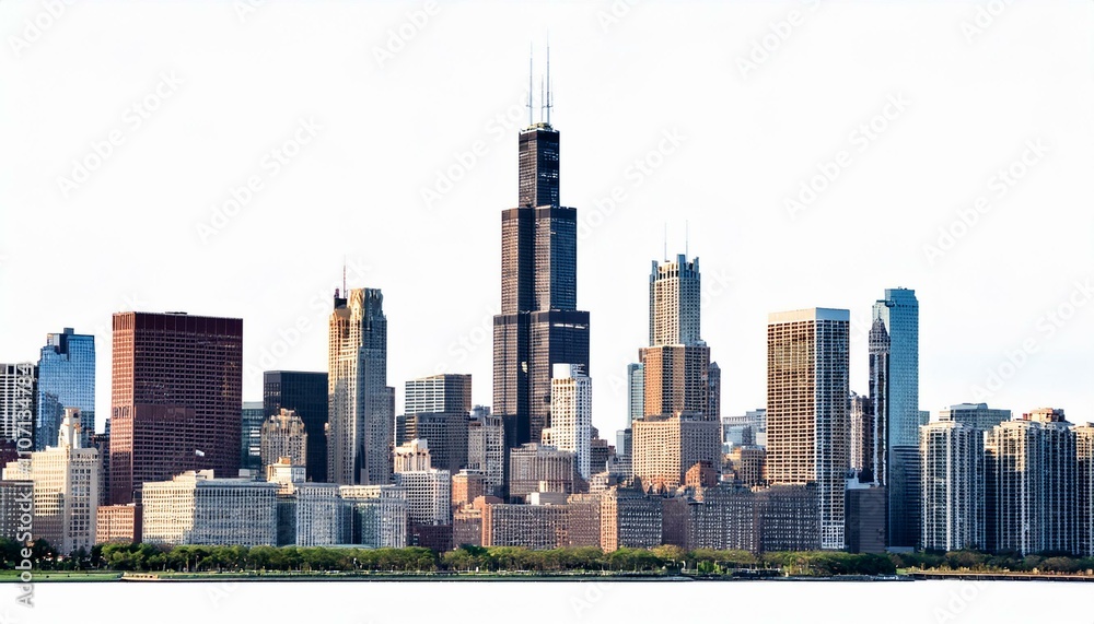 Fototapeta premium Chicago skyline on isolated white background