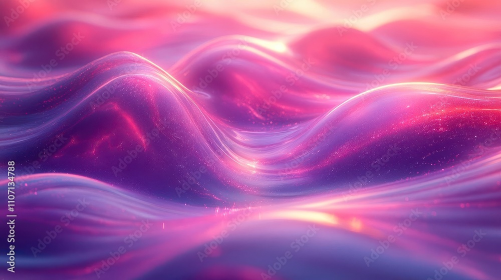 Fototapeta premium A vibrant, abstract landscape of flowing waves in shades of pink and purple, creating a dreamy, ethereal atmosphere.