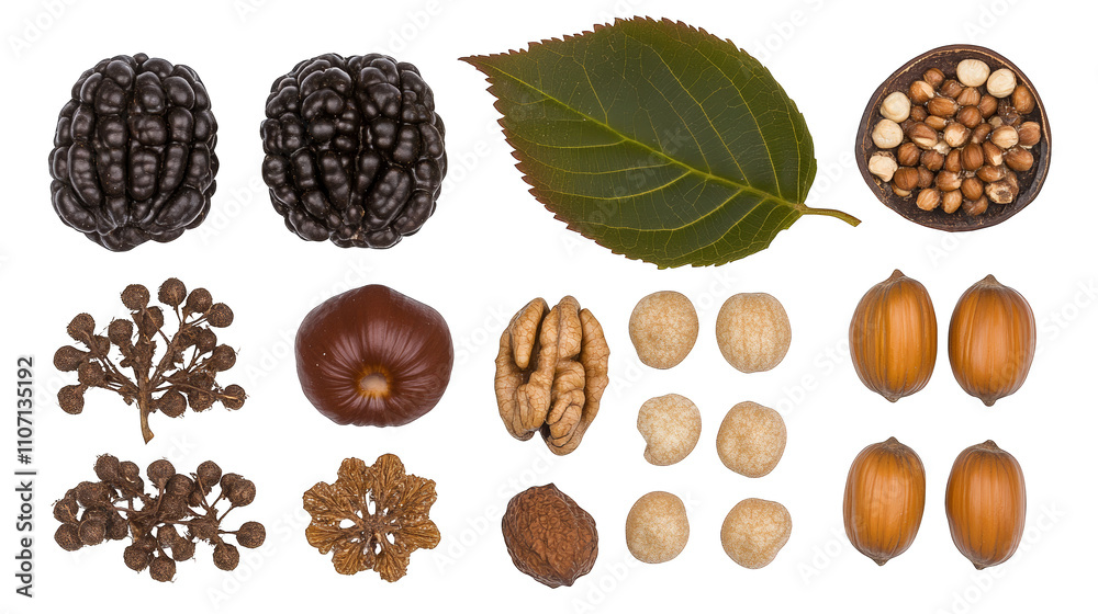 Assortment of nuts on a black background, closeup of healthy snacking and culinary ingredients Assortment of nuts on a black background, closeup of healthy snacking and culinary ingredients