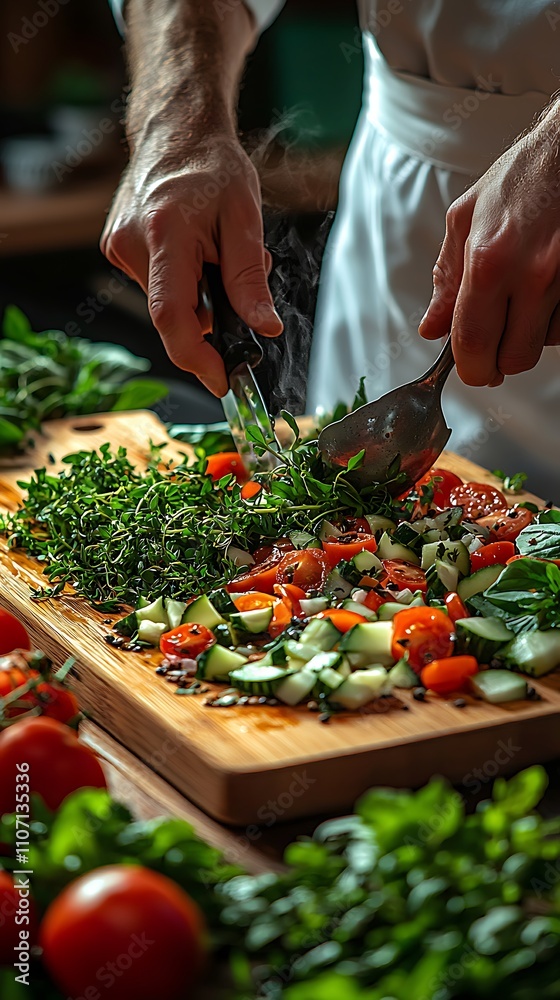 Chef Prepares Vibrant Summer Salad with Herbs Chef Prepares Vibrant Summer Salad with Herbs