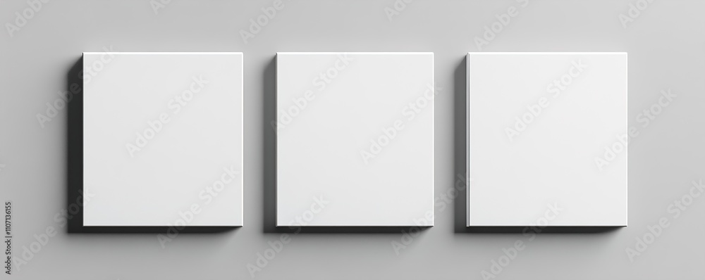 Blank paper sheets, picture canvas, wall displays isolated on gray background. Vector white posters with shadow format mockup. Plastic banners, labels set.new
