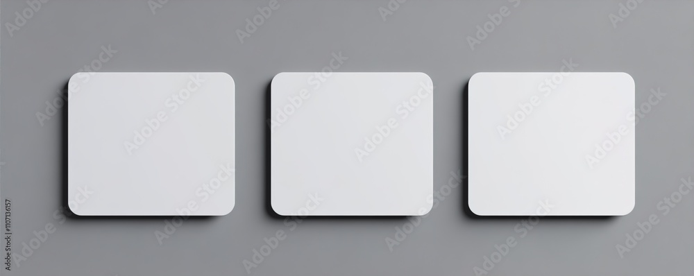 Blank paper sheets, picture canvas, wall displays isolated on gray background. Vector white posters with shadow format mockup. Plastic banners, labels set.new Blank paper sheets, picture canvas, wall displays isolated on gray background. Vector white posters with shadow format mockup. Plastic banners, labels set.new