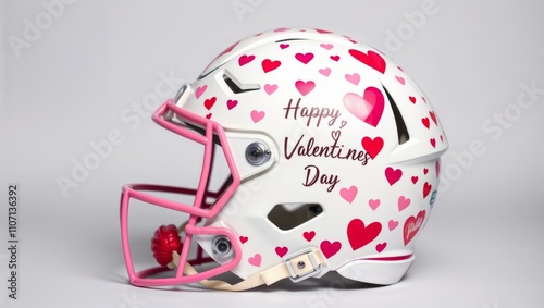 Obraz na płótnie Valentine's Day Football Helmet. White football helmet decorated with pink hearts and
