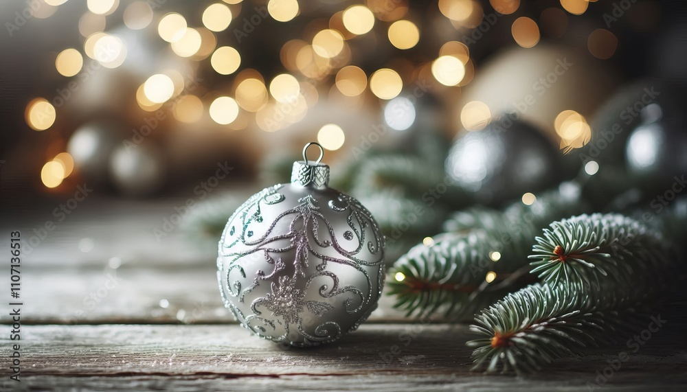 Silver Christmas Ornament - Decorated Christmas Bauble Background with Space for Copy - Christmas Ornament with Christmas Tree - Holiday Diffused Bokeh Wallpaper - Snow, Mistletoe and Presents Silver Christmas Ornament - Decorated Christmas Bauble Background with Space for Copy - Christmas Ornament with Christmas Tree - Holiday Diffused Bokeh Wallpaper - Snow, Mistletoe and Presents
