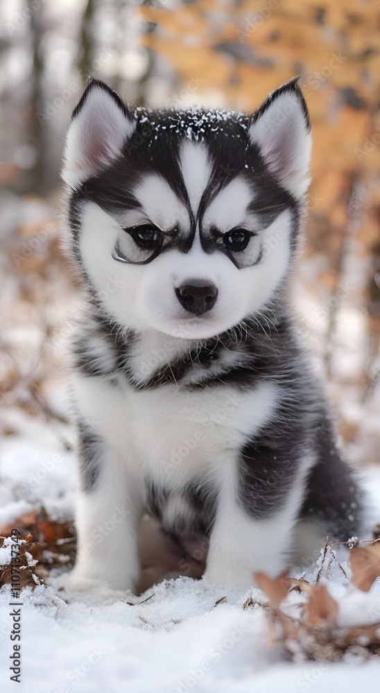 A little Husky puppy in a winter city: the charm of nature in 4K A little Husky puppy in a winter city: the charm of nature in 4K