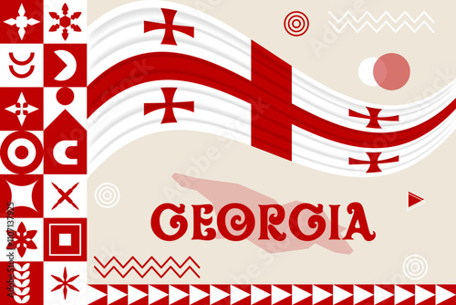 Georgia Flag Modern Abstract Design: An abstract and contemporary interpretation of the Georgian flag, incorporating geometric shapes and patterns, showcasing national pride and cultural heritage.