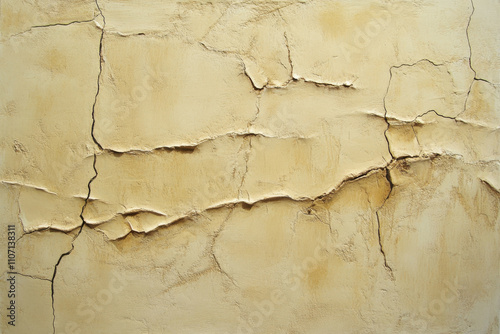 Textured cracked clay, earthy beige tones with visible fissures and natural weathering, rustic and organic