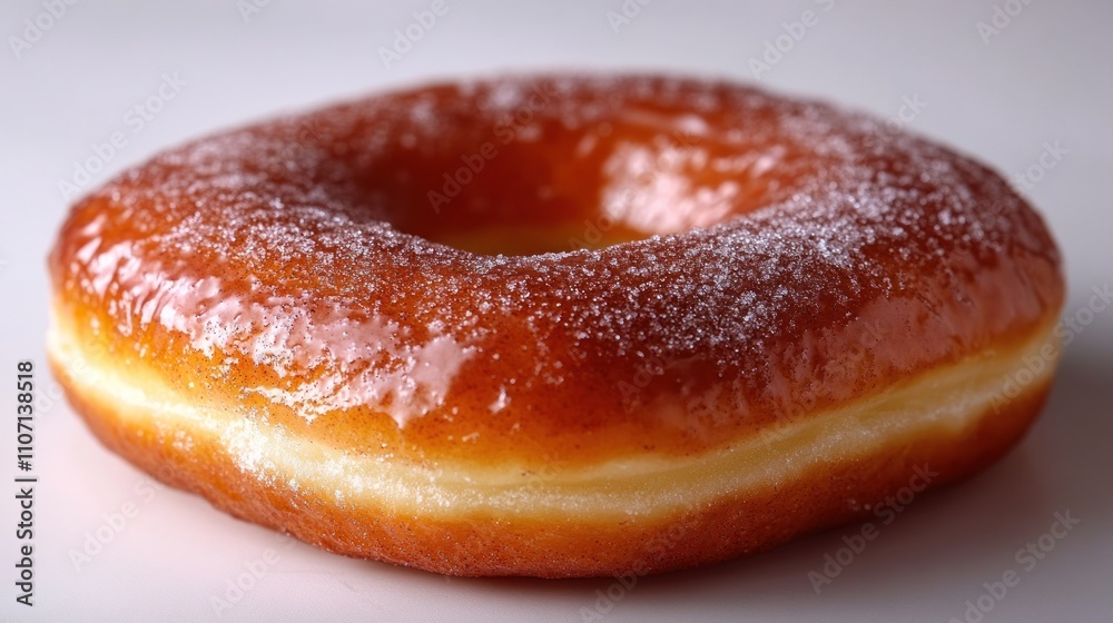 Single glazed donut sprinkled with powdered sugar. Single glazed donut sprinkled with powdered sugar.