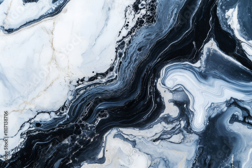 Abstract liquid marble texture, bold black and white swirls creating dynamic contrasts, modern and artistic