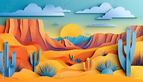A desert landscape in a paper cut style