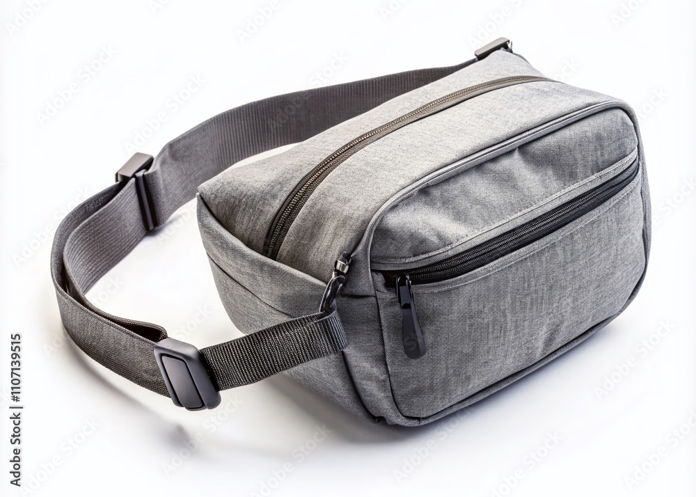 Naklejka premium Stylish Gray Fashionable Sling Bag Isolated on White Background for Trendy Fashion Accessories and Minimalist Design Showcase
