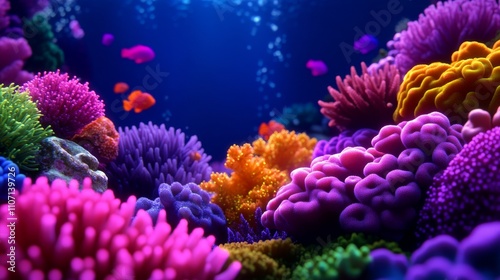 Vibrant Coral Reef with Colorful Marine Life and Deep Blue Water