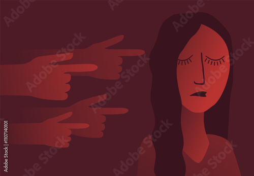 Victim of social bullying - pointing to sad woman