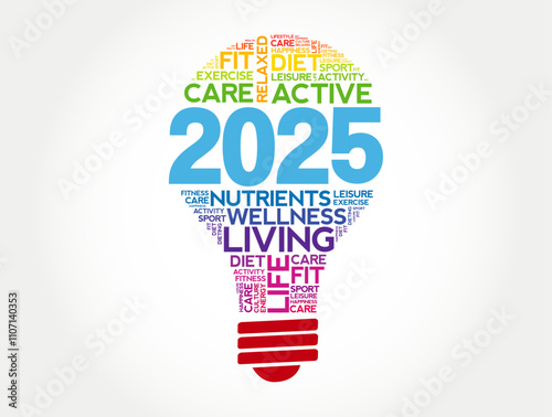 2025 health goals bulb word cloud, health concept background