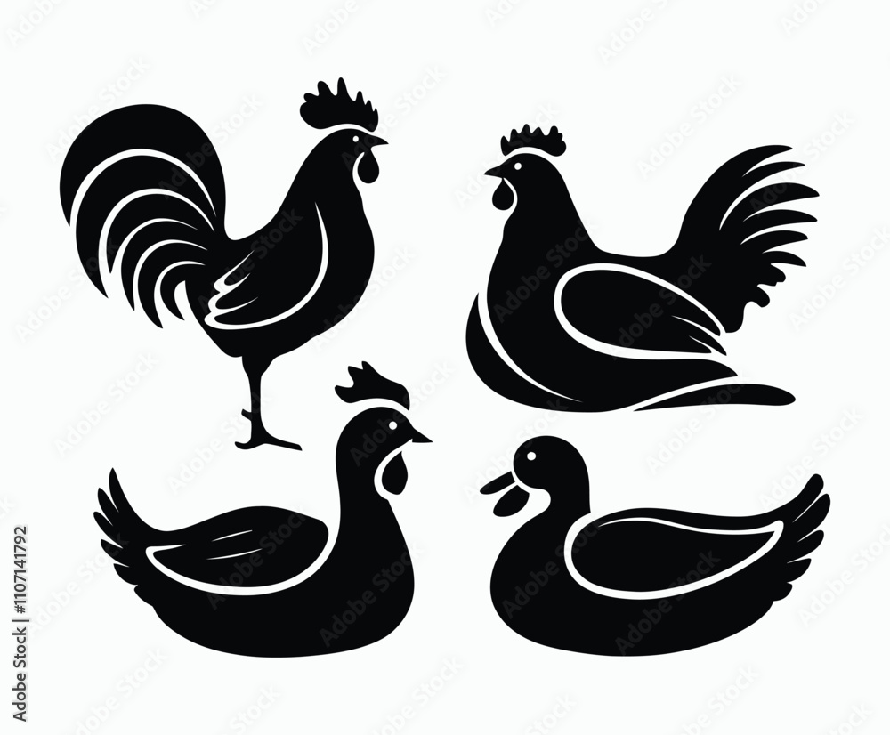Fototapeta premium Minimalist Poultry Silhouettes Vector Collection
