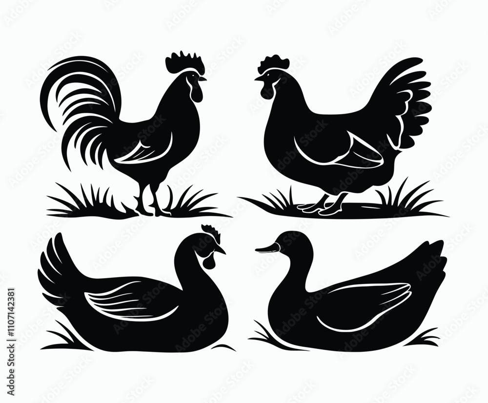 Fototapeta premium Modern Poultry Silhouettes Collection for Logos