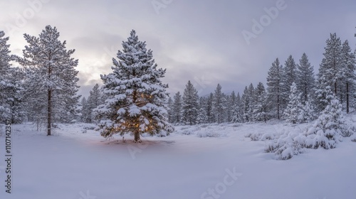 Wallpaper Mural Serene Winter Landscape Featuring Snow-Covered Trees and Soft Twilight Glow in a Peaceful Forest Setting Torontodigital.ca