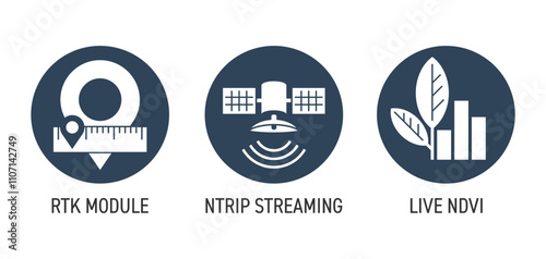 Agricultural UAV modules circular icons set