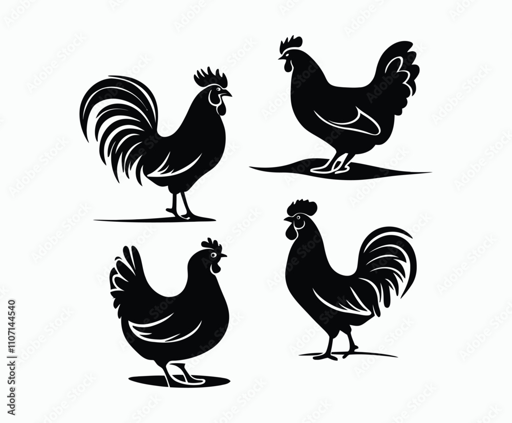 Fototapeta premium Simple Rooster Silhouettes Vector Collection