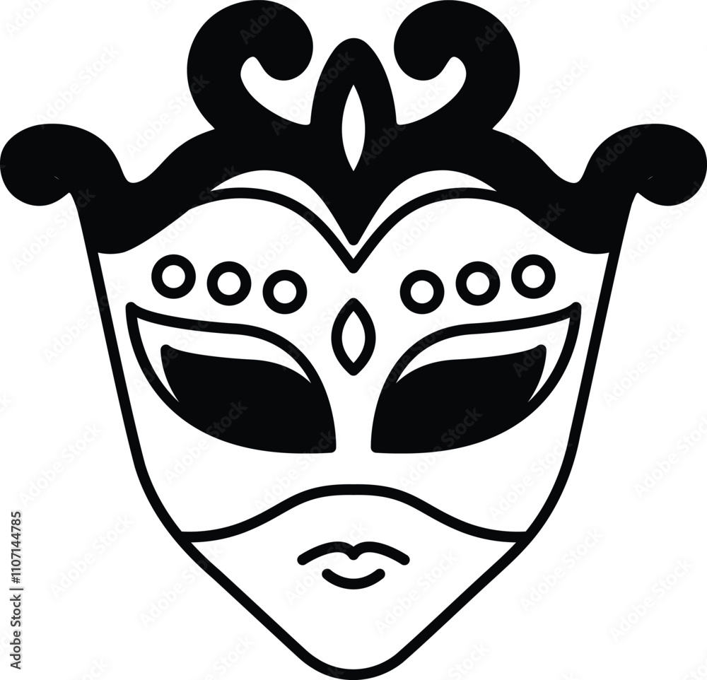A black and white mask with a crown on top A black and white mask with a crown on top