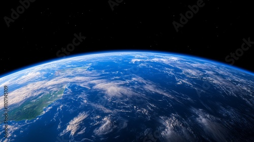 Stunning Earth View from Space with Blue Oceans and Clouds Against Black Background