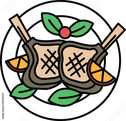 Illustration of roast lamb in line style