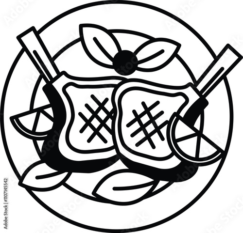 Illustration of roast lamb in line style