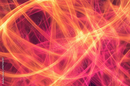 Abstract glowing lines pattern, dynamic neon pink and orange trails forming an intricate grid, sharp and modern